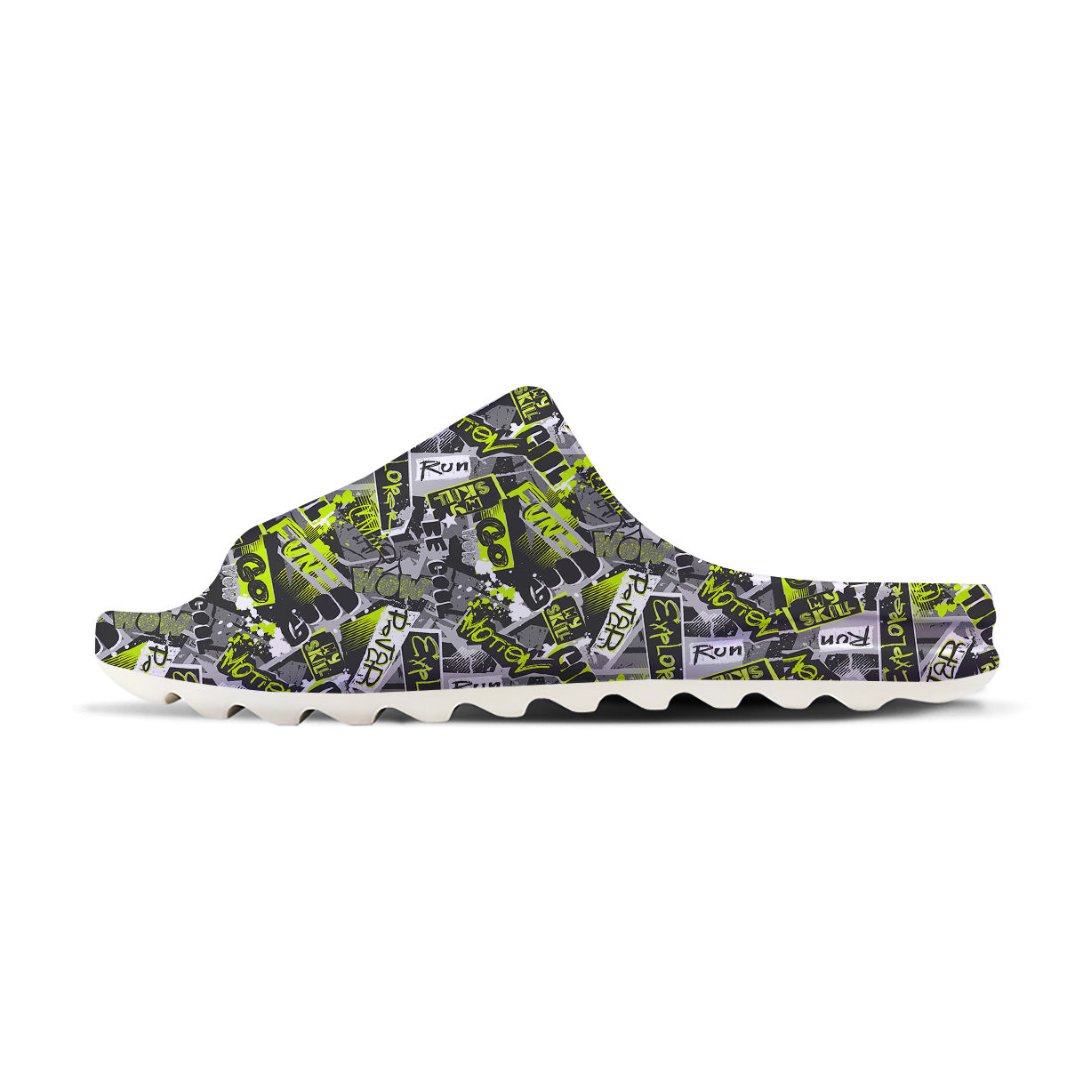 Abstract Grey And Neon Green Graffiti Print Pattern Sandals-grizzshop