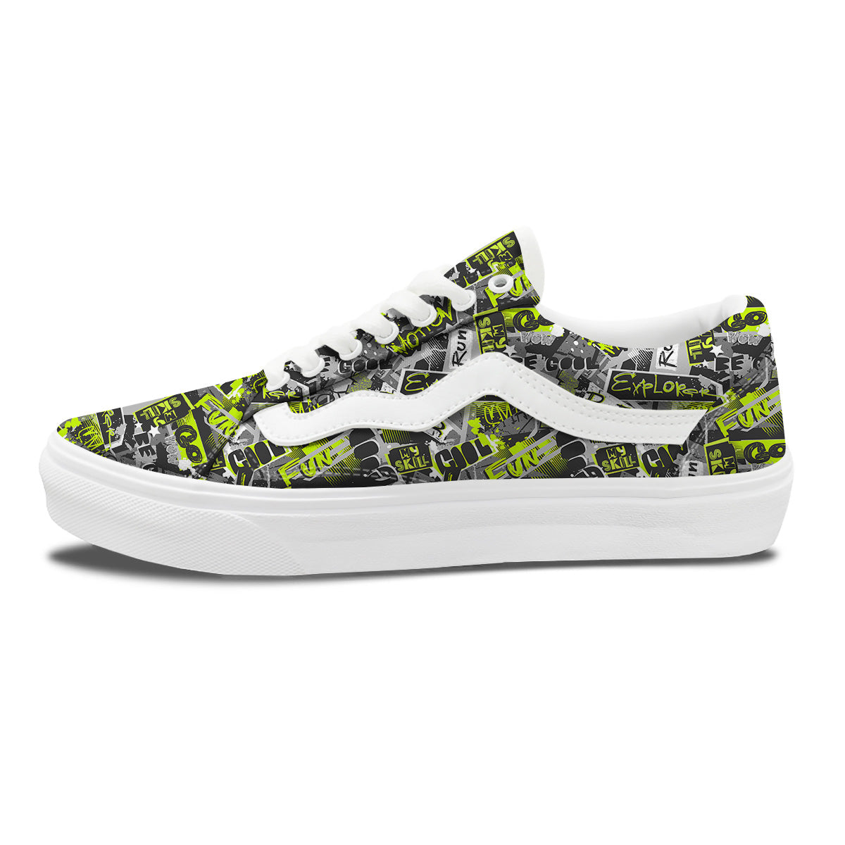 Abstract Grey And Neon Green Graffiti Print Pattern Skate Shoes-grizzshop