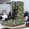 Abstract Grey And Neon Green Graffiti Print Pattern Snow Boots-grizzshop