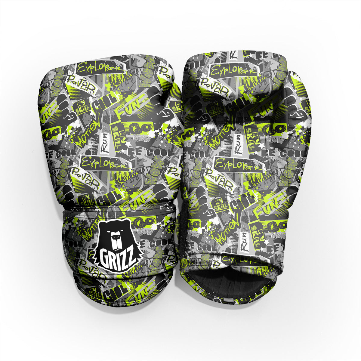 Abstract Grey And Neon Green Graffiti Print Pattern Pro Boxing Glove