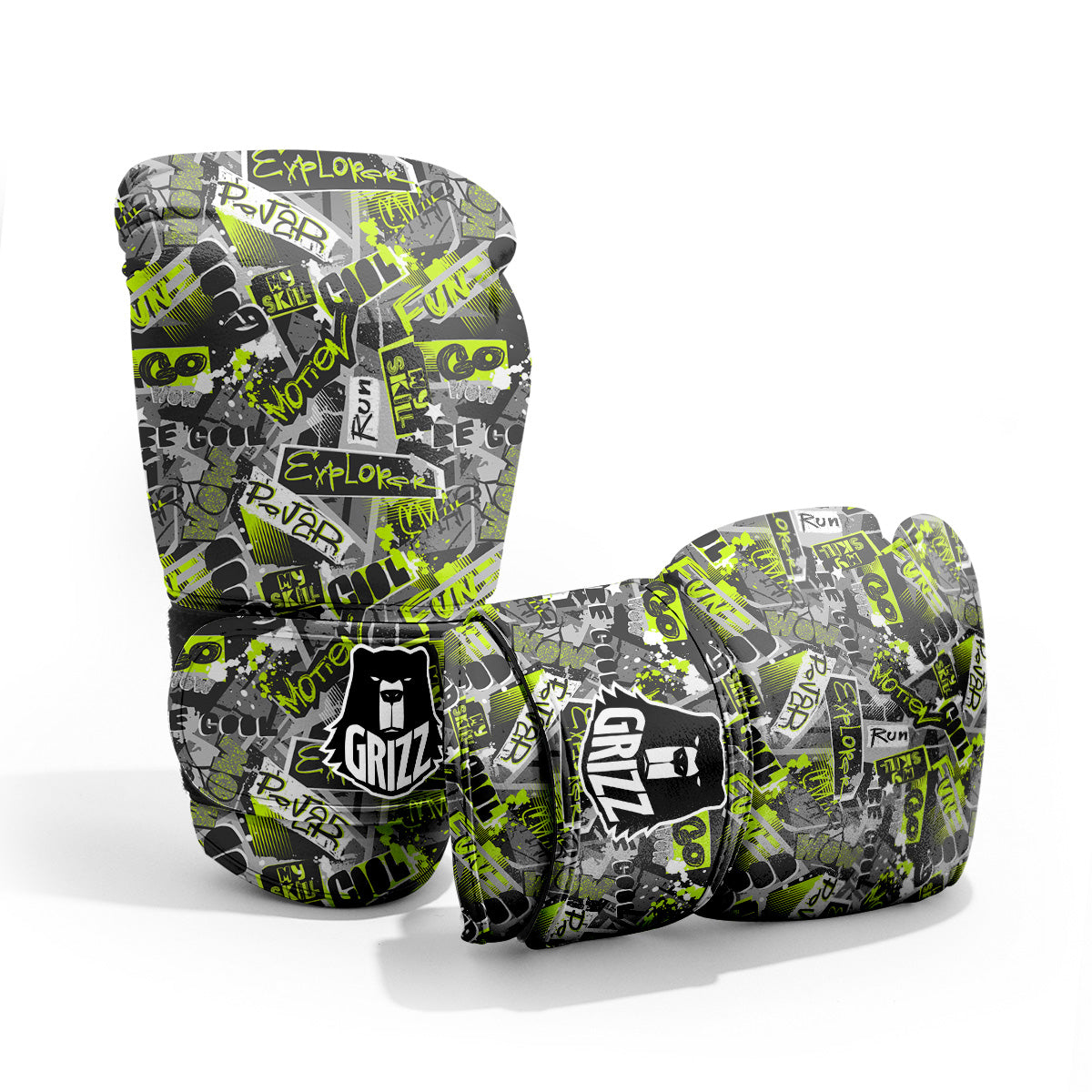 Abstract Grey And Neon Green Graffiti Print Pattern Pro Boxing Glove