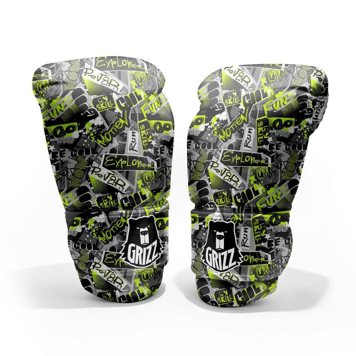 Abstract Grey And Neon Green Graffiti Print Pattern Pro Boxing Glove