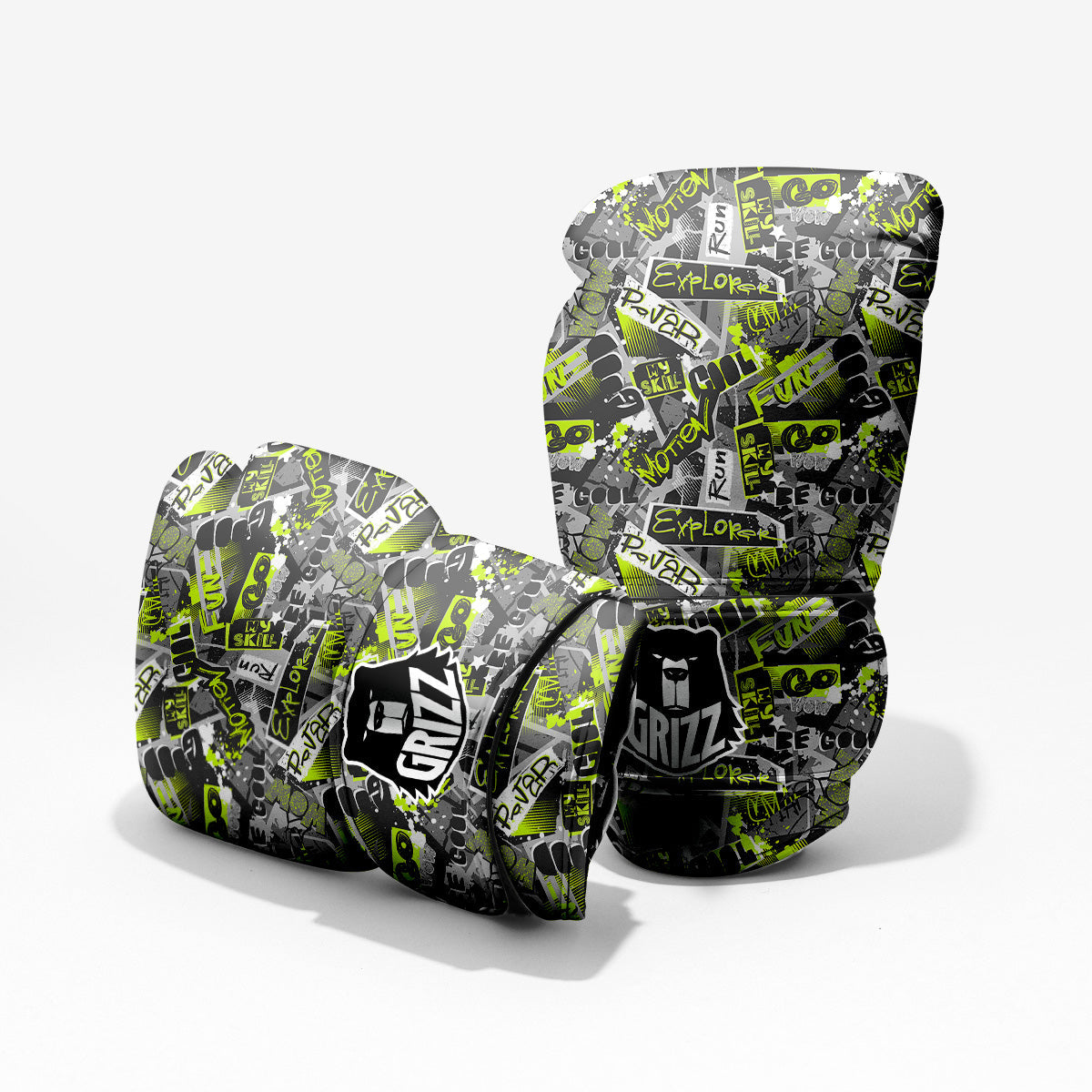 Abstract Grey And Neon Green Graffiti Print Pattern Pro Boxing Glove