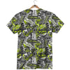 Abstract Grey And Neon Green Graffiti Print Pattern T-Shirt-grizzshop