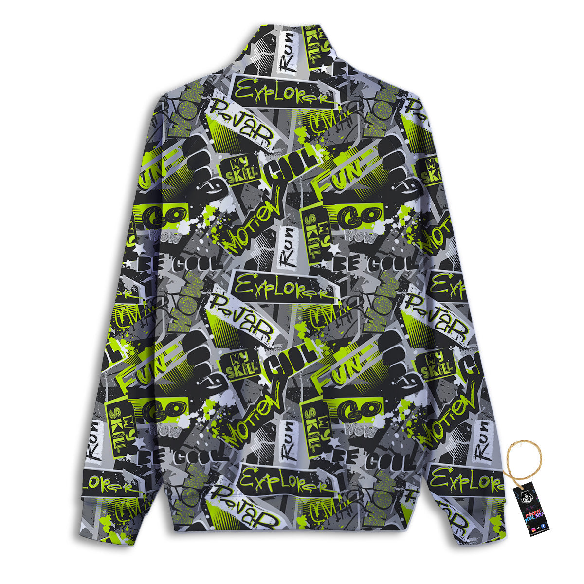 Abstract Grey And Neon Green Graffiti Print Pattern Track Jacket-grizzshop