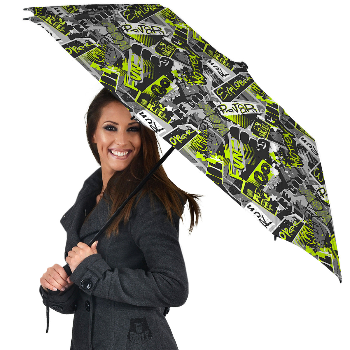 Abstract Grey And Neon Green Graffiti Print Pattern Umbrella-grizzshop