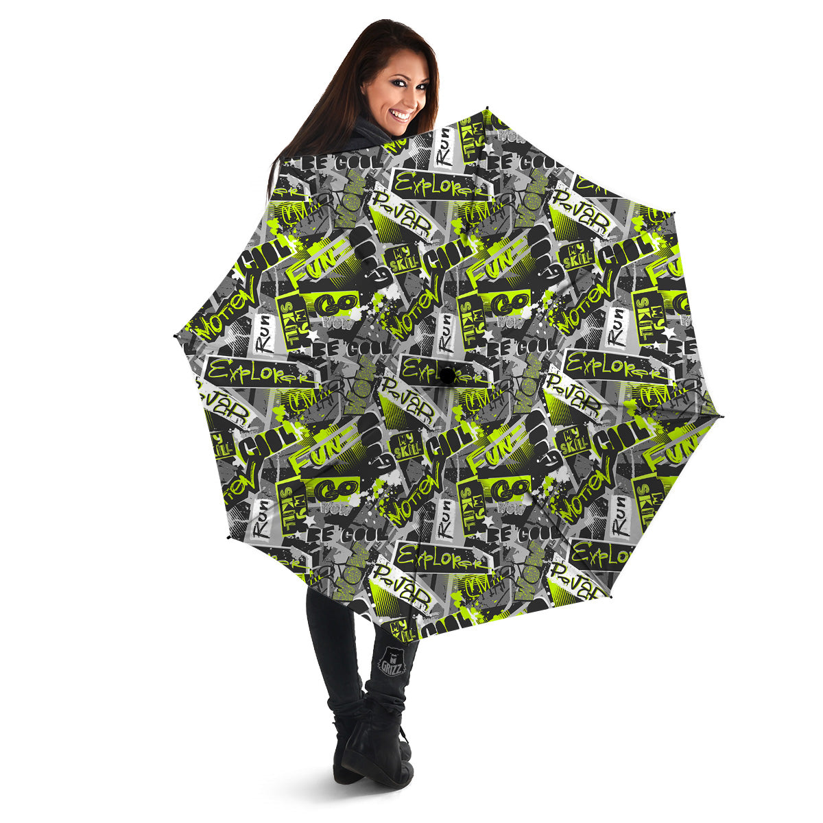 Abstract Grey And Neon Green Graffiti Print Pattern Umbrella-grizzshop