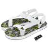 Abstract Grey And Neon Green Graffiti Print Pattern White Open Toe Sandals-grizzshop