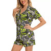 Abstract Grey And Neon Green Graffiti Print Pattern Women Silk Pajamas-grizzshop