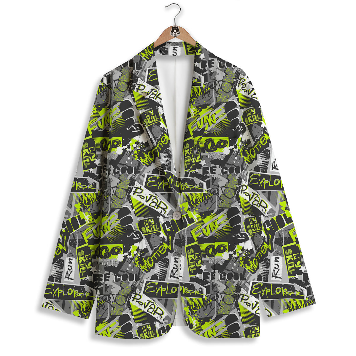 Abstract Grey And Neon Green Graffiti Print Pattern Women's Blazer-grizzshop