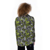 Abstract Grey And Neon Green Graffiti Print Pattern Women's Long Sleeve Shirts-grizzshop