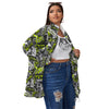 Abstract Grey And Neon Green Graffiti Print Pattern Women's Sherpa Jacket-grizzshop