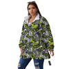 Abstract Grey And Neon Green Graffiti Print Pattern Women's Sherpa Jacket-grizzshop