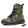 Abstract Grey And Neon Green Graffiti Print Pattern Work Boots-grizzshop