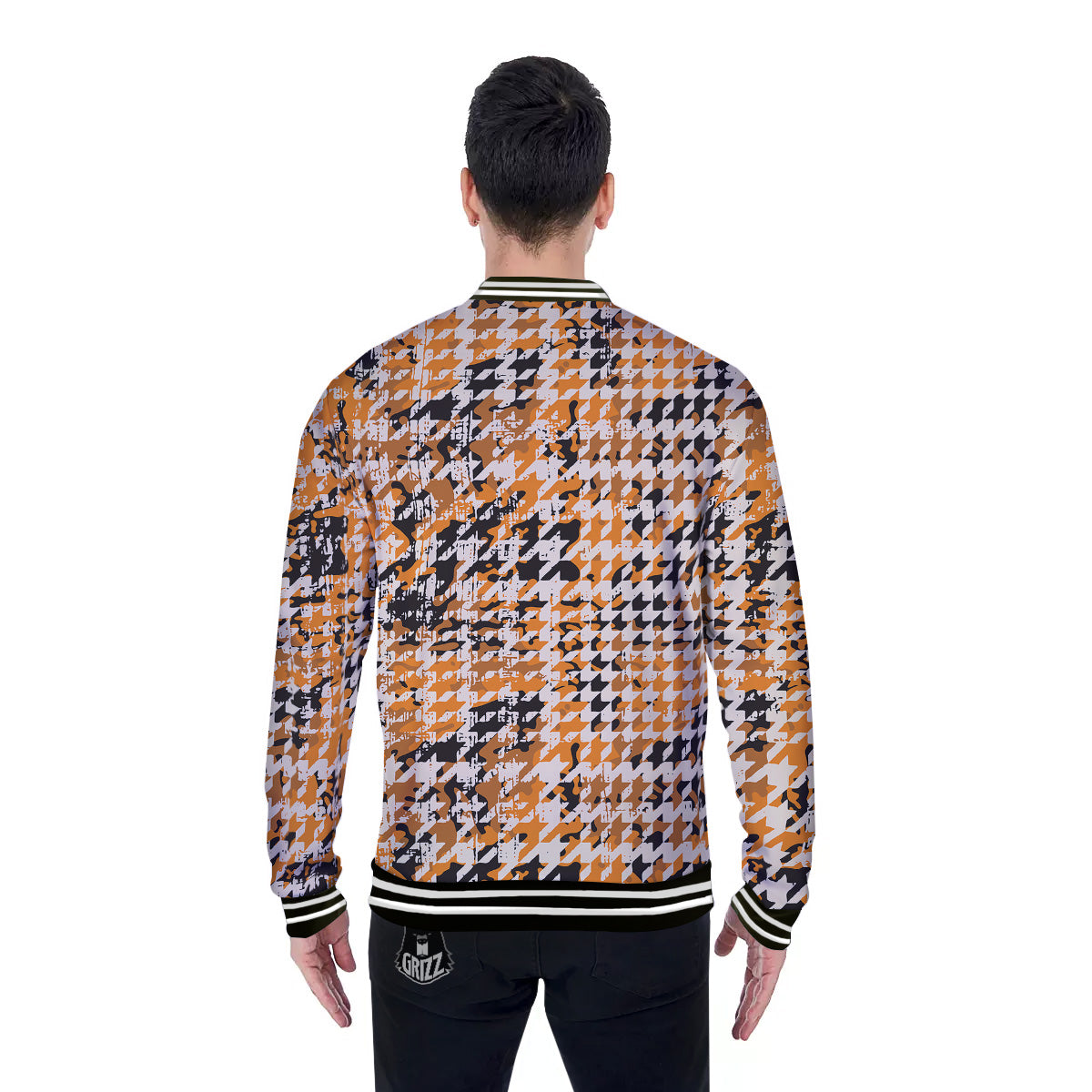 Abstract Grunge Houndstooth Camo Print Pattern Baseball Jacket-grizzshop