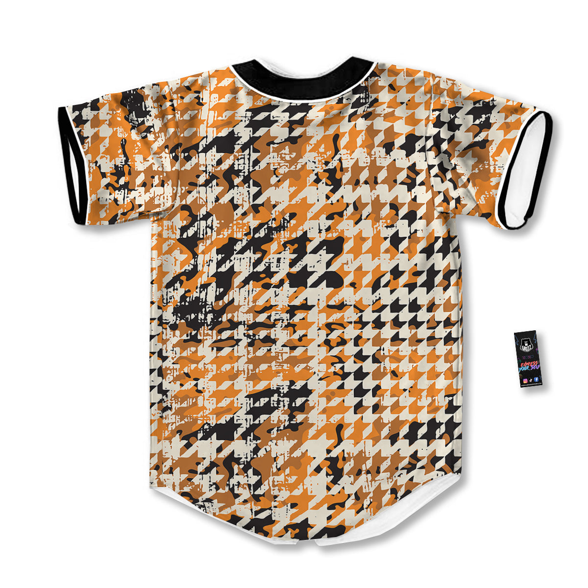 Abstract Grunge Houndstooth Camo Print Pattern Baseball Jersey-grizzshop