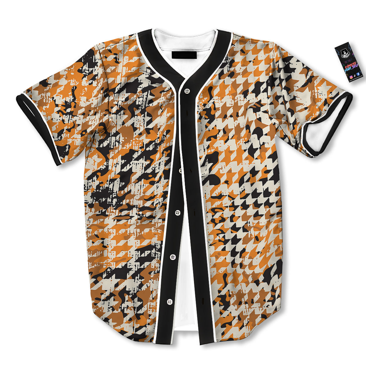 Abstract Grunge Houndstooth Camo Print Pattern Baseball Jersey-grizzshop