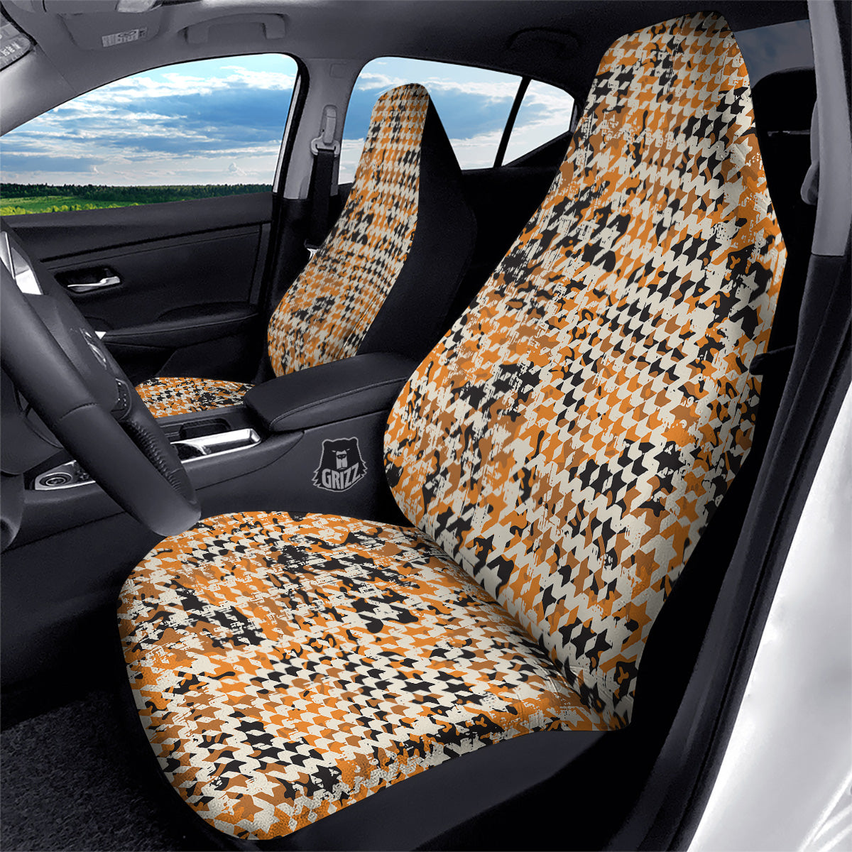 Abstract Grunge Houndstooth Camo Print Pattern Car Seat Covers-grizzshop