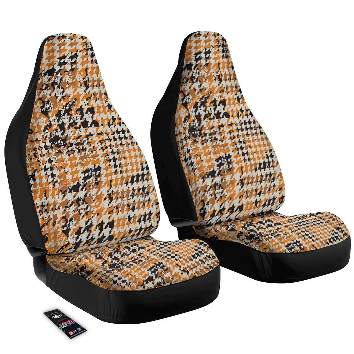 Abstract Grunge Houndstooth Camo Print Pattern Car Seat Covers-grizzshop