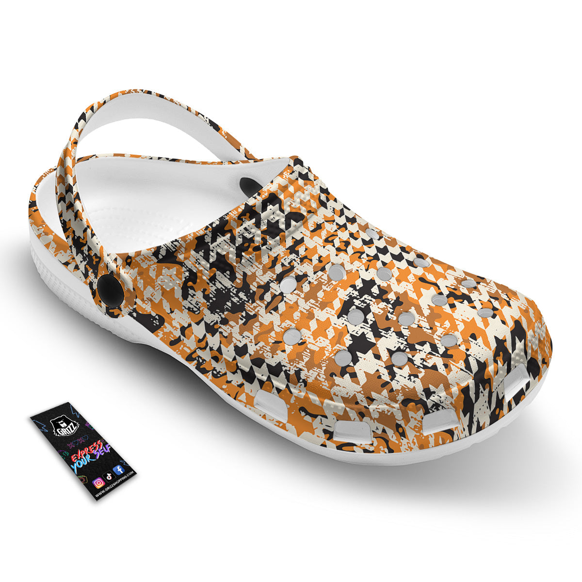 Abstract Grunge Houndstooth Camo Print Pattern Clog-grizzshop