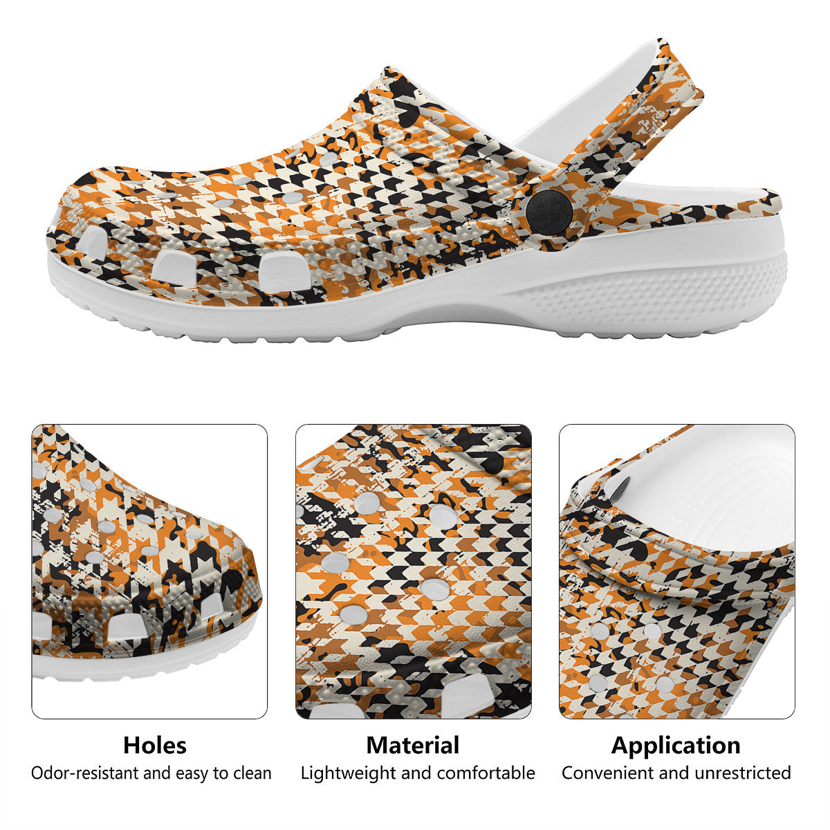 Abstract Grunge Houndstooth Camo Print Pattern Clog-grizzshop