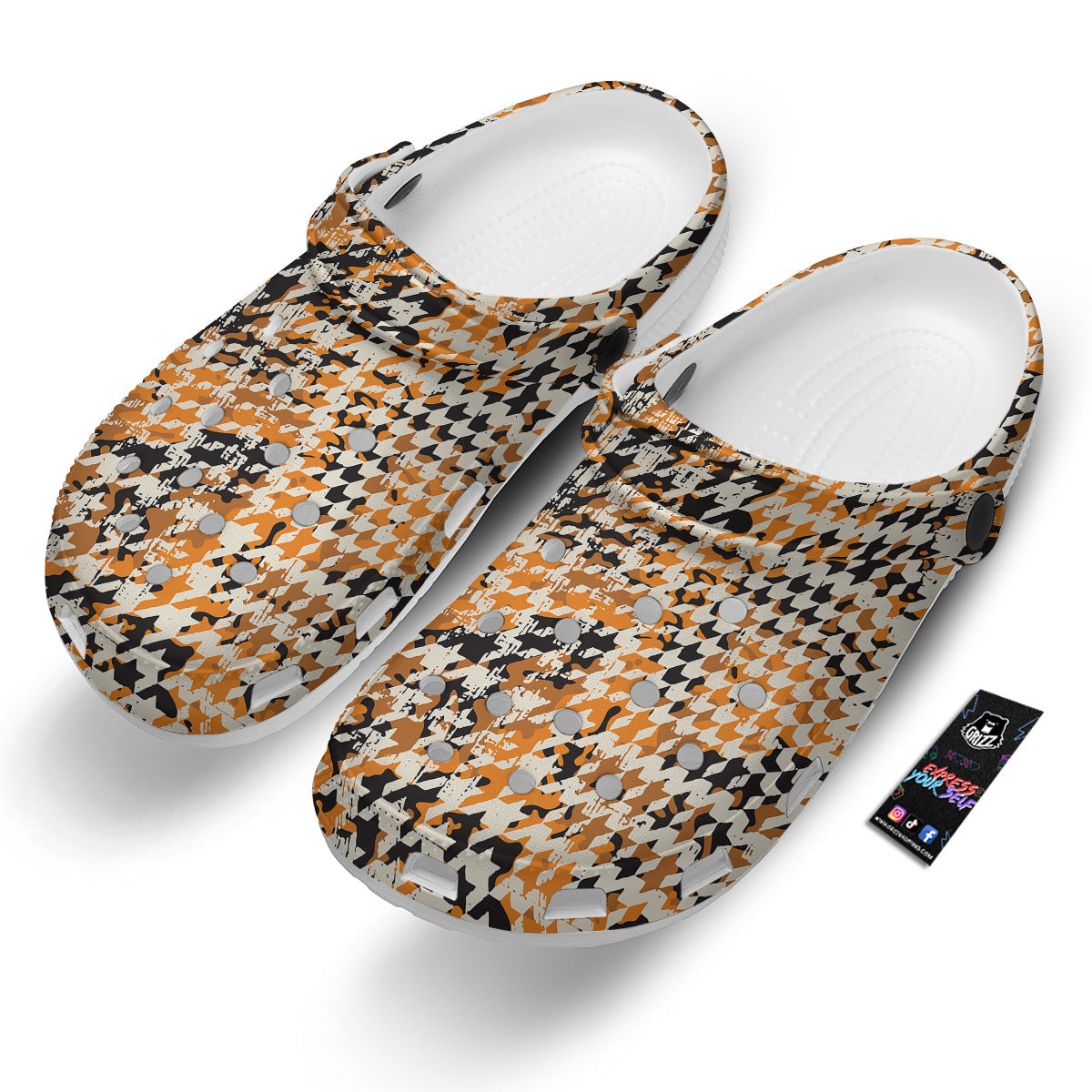 Abstract Grunge Houndstooth Camo Print Pattern Clog-grizzshop