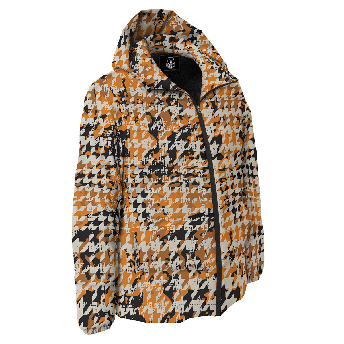 Abstract Grunge Houndstooth Camo Print Pattern Down Jacket-grizzshop