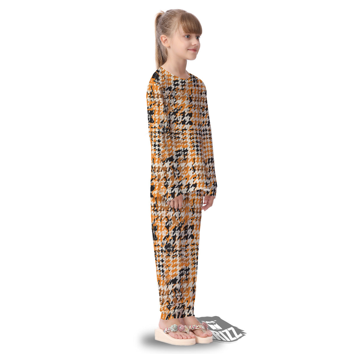 Abstract Grunge Houndstooth Camo Print Pattern Kid's Pajamas-grizzshop