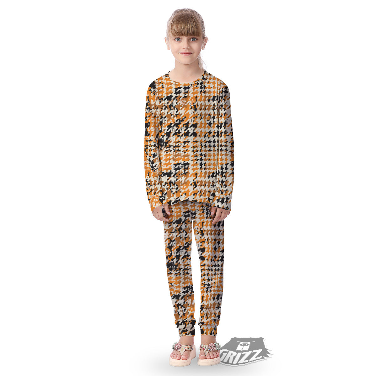 Abstract Grunge Houndstooth Camo Print Pattern Kid's Pajamas-grizzshop