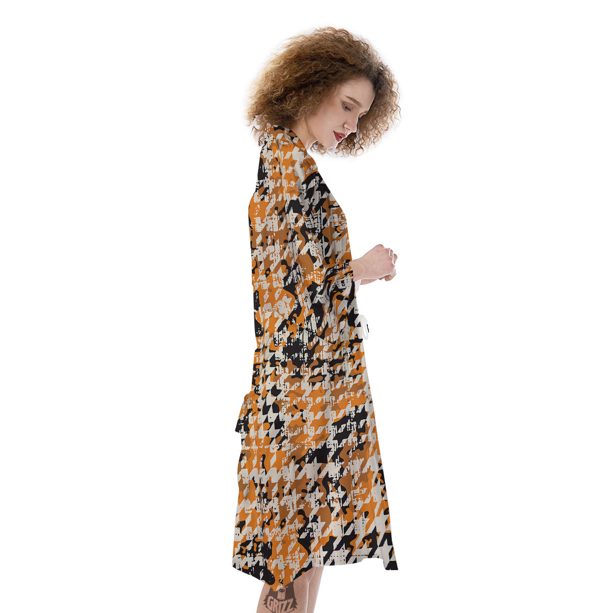 Abstract Grunge Houndstooth Camo Print Pattern Kimono-grizzshop