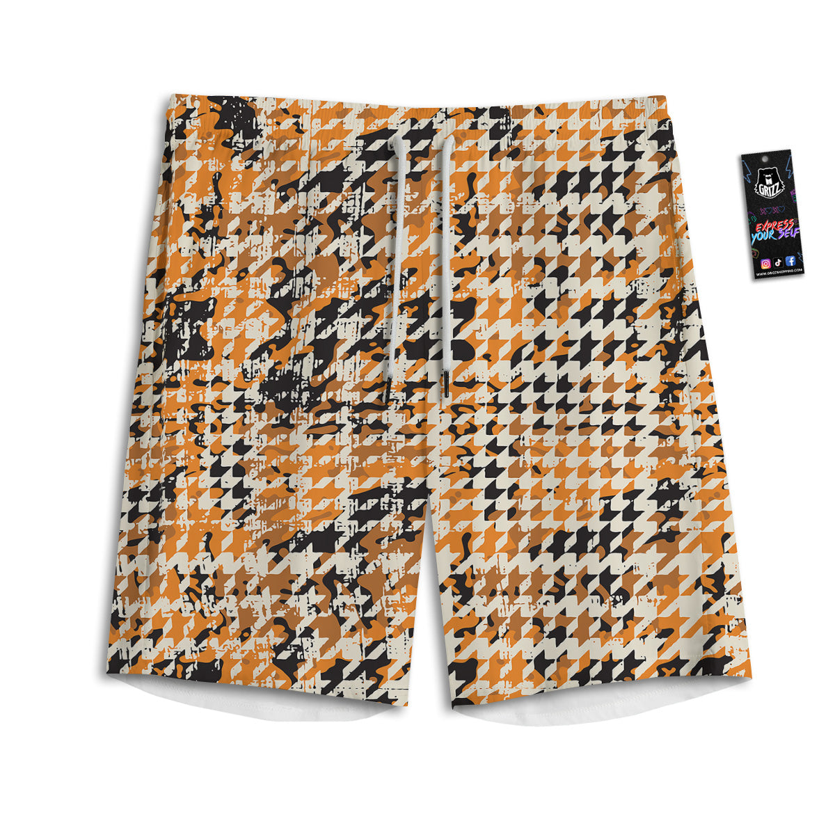 Abstract Grunge Houndstooth Camo Print Pattern Men's Athletic Shorts