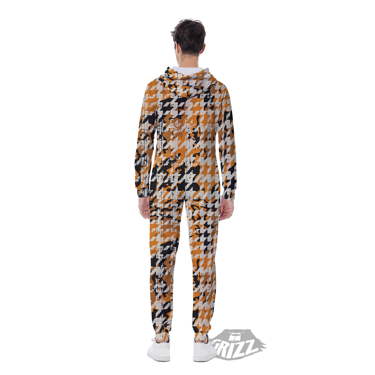 Abstract Grunge Houndstooth Camo Print Pattern Men's Jumpsuit-grizzshop