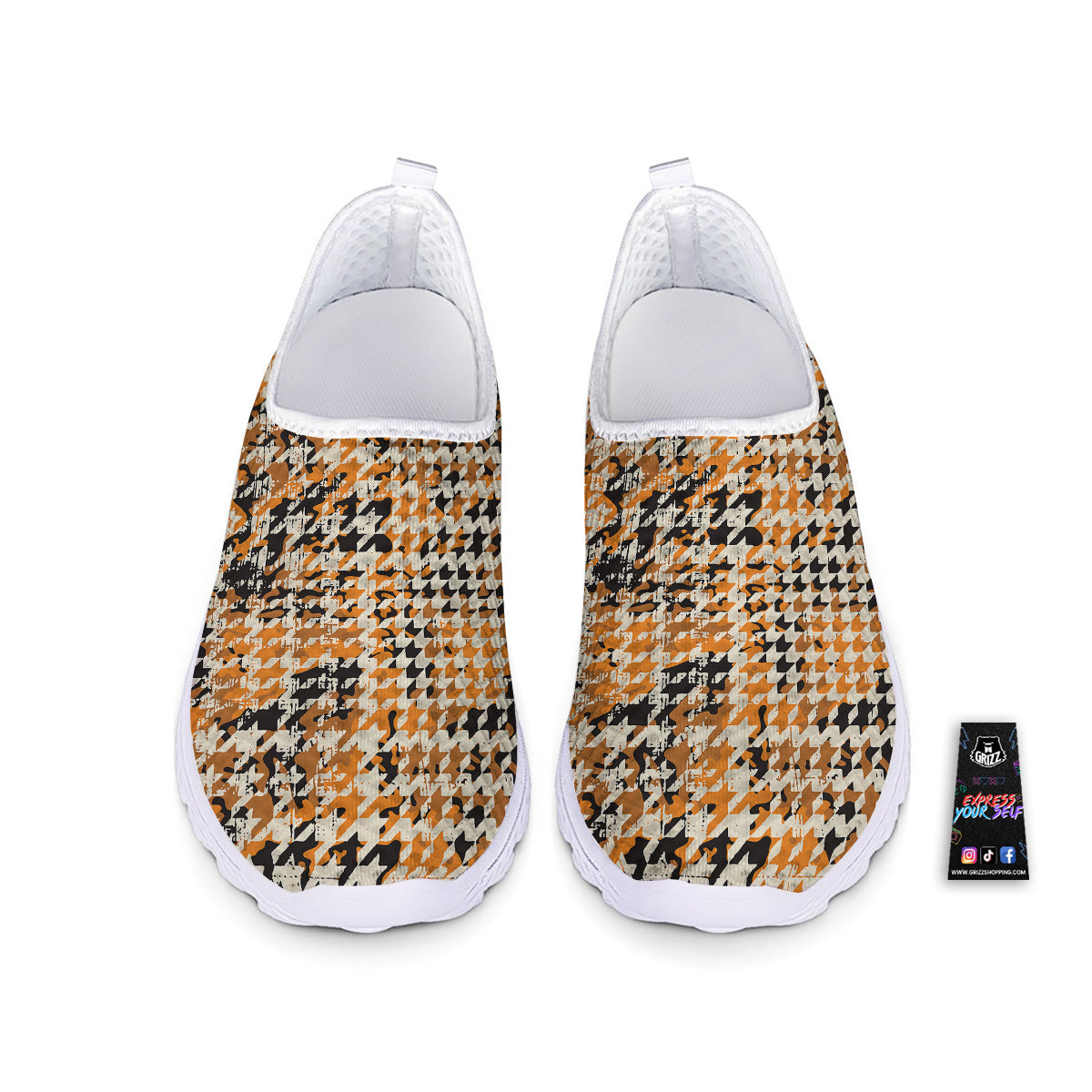 Abstract Grunge Houndstooth Camo Print Pattern Nurse Shoes-grizzshop