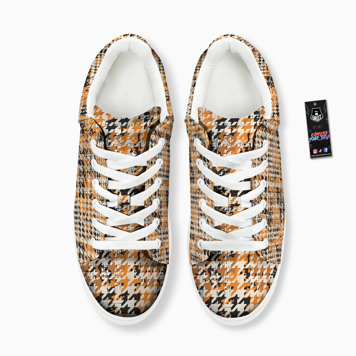 Abstract Grunge Houndstooth Camo Print Pattern Platform Shoes-grizzshop