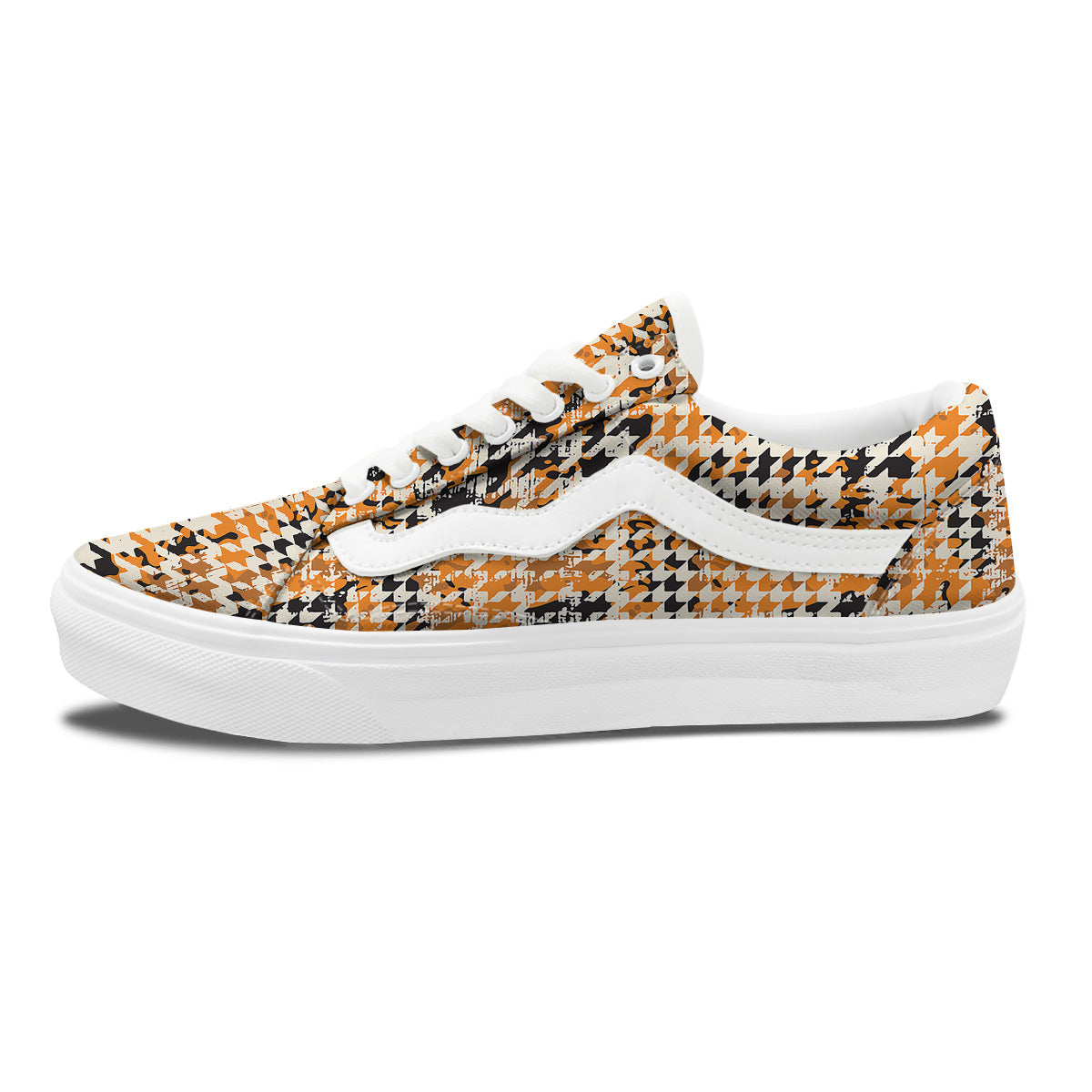 Abstract Grunge Houndstooth Camo Print Pattern Skate Shoes-grizzshop