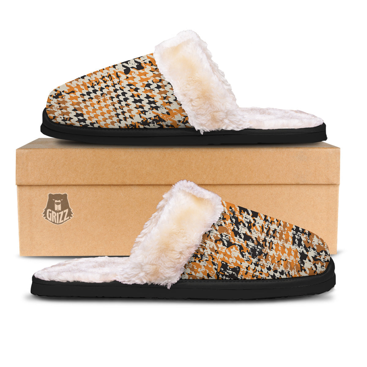Abstract Grunge Houndstooth Camo Print Pattern Slippers-grizzshop