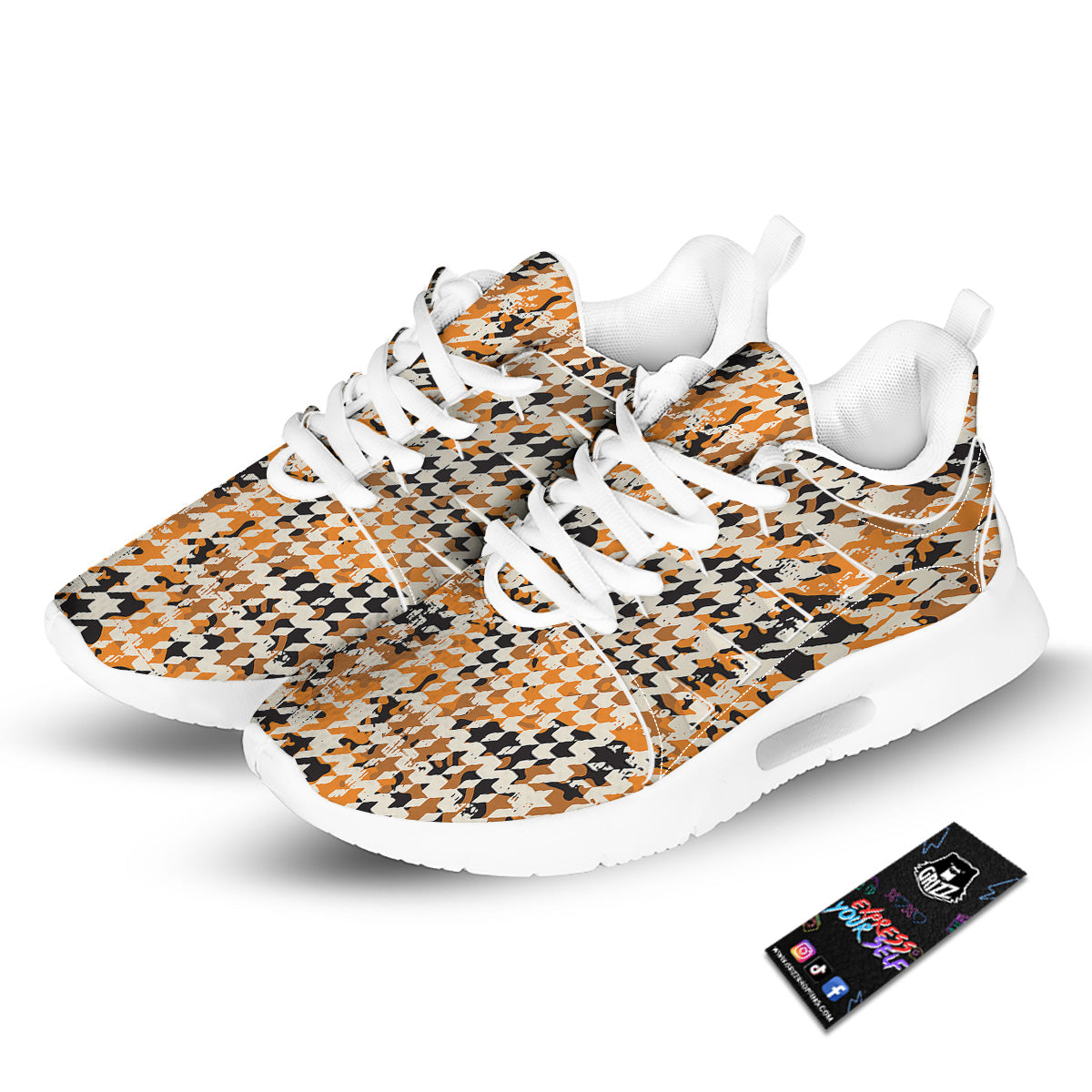 Abstract Grunge Houndstooth Camo Print Pattern Tennis Shoes-grizzshop
