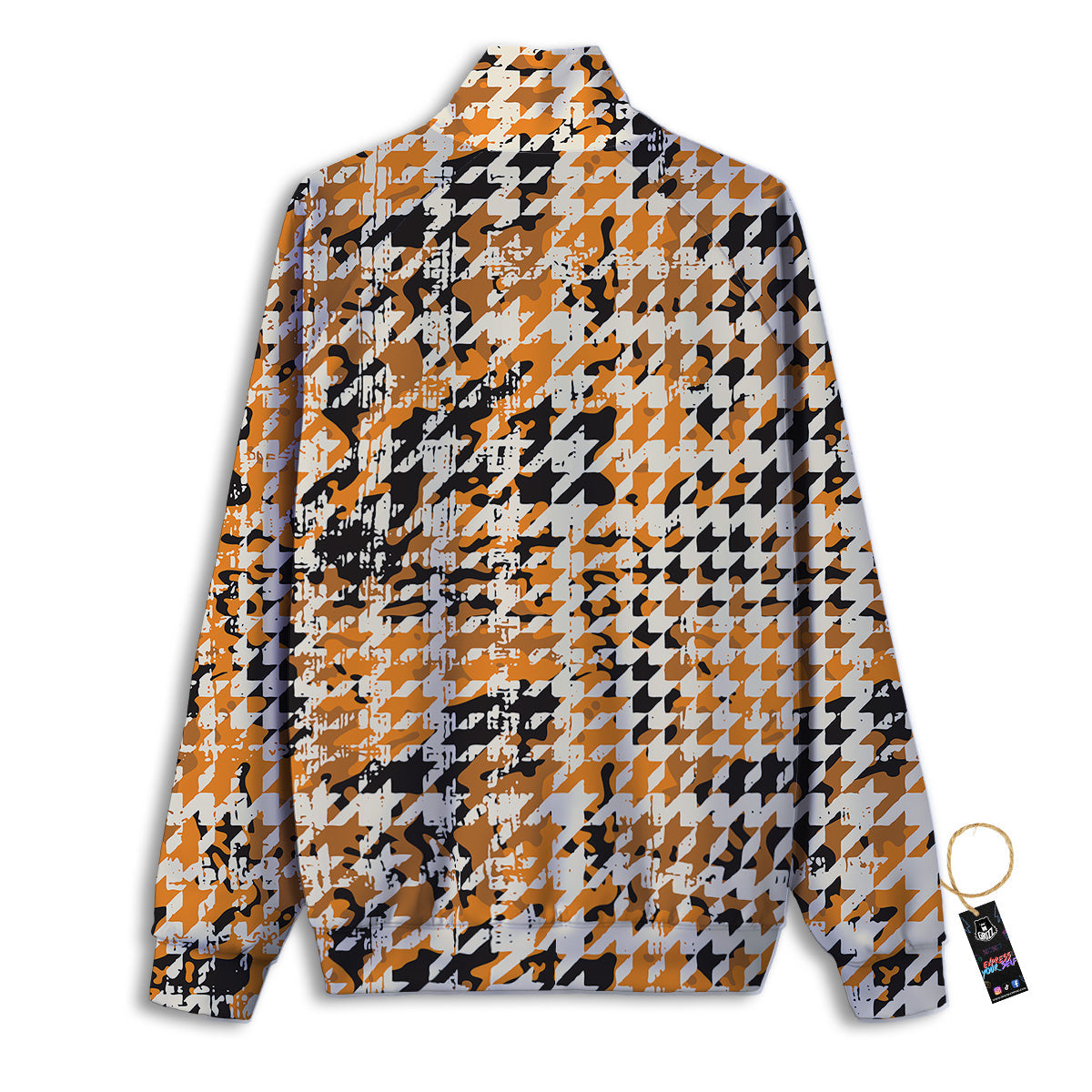 Abstract Grunge Houndstooth Camo Print Pattern Track Jacket-grizzshop