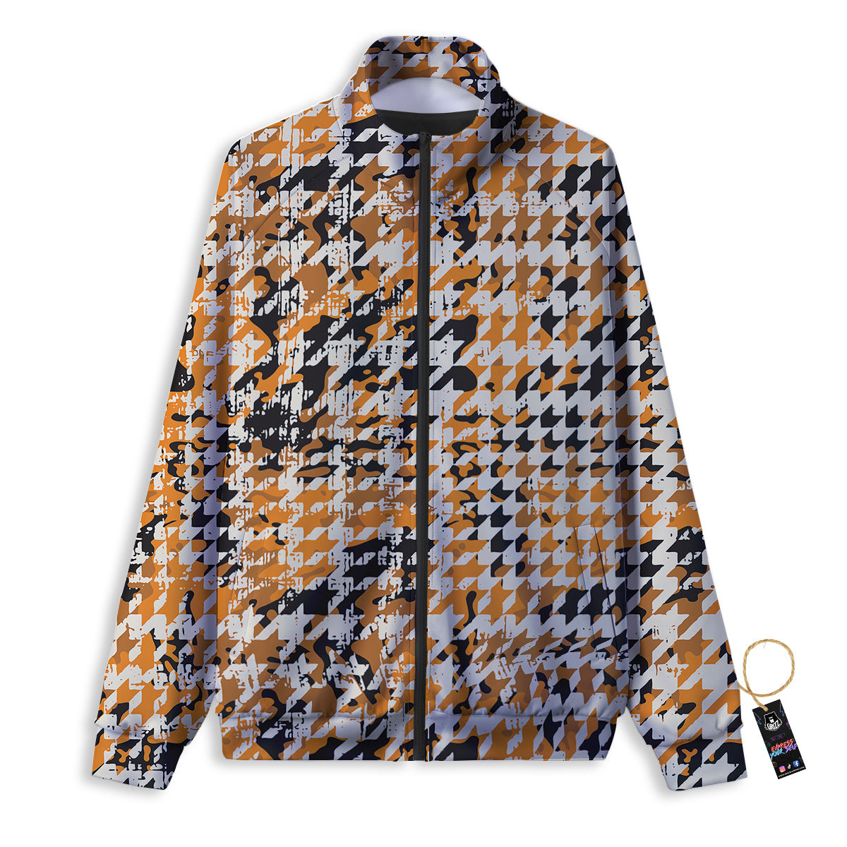 Abstract Grunge Houndstooth Camo Print Pattern Track Jacket-grizzshop