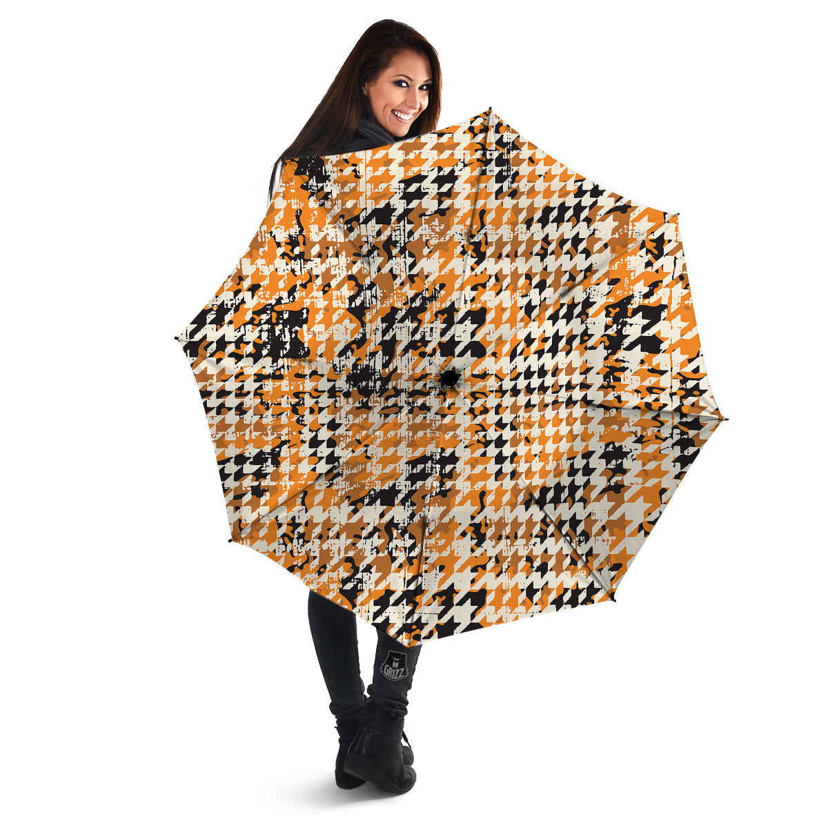 Abstract Grunge Houndstooth Camo Print Pattern Umbrella-grizzshop