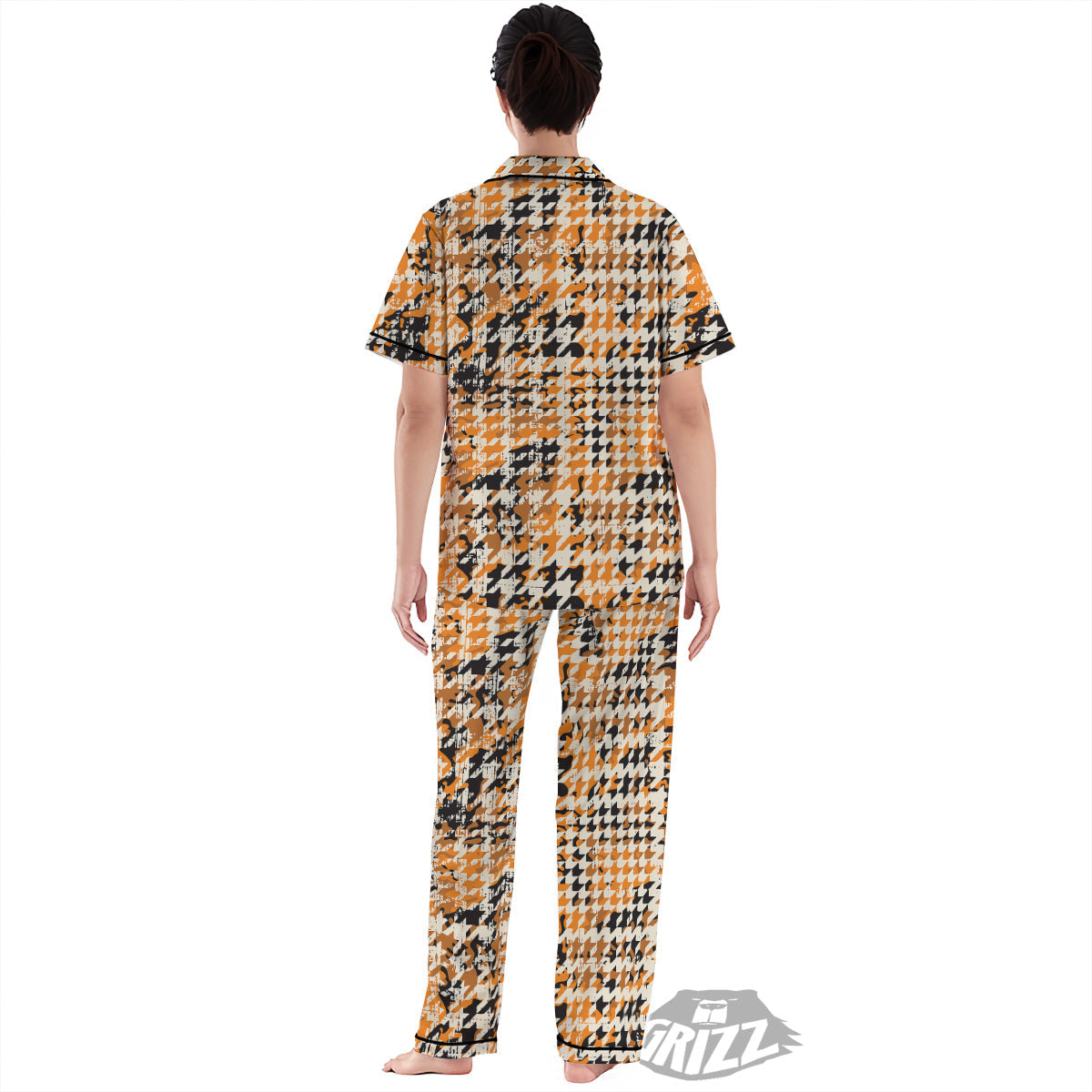 Abstract Grunge Houndstooth Camo Print Pattern Women's Pajamas Set-grizzshop