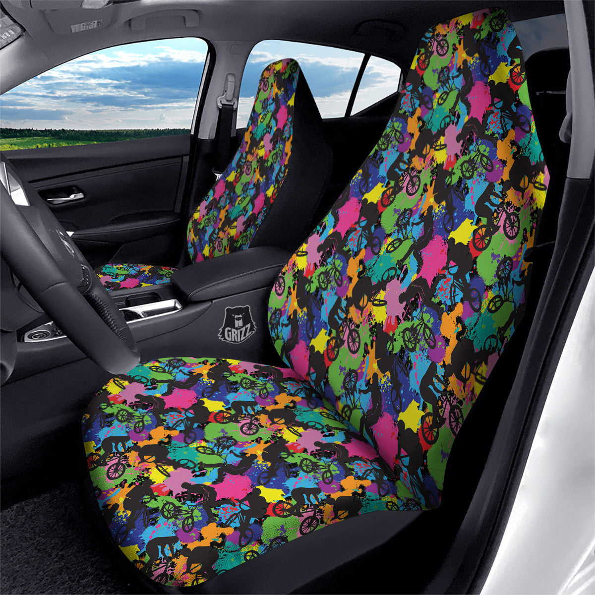 Abstract Grunge Urban Colorful Bicycle Print Pattern Car Seat Covers-grizzshop