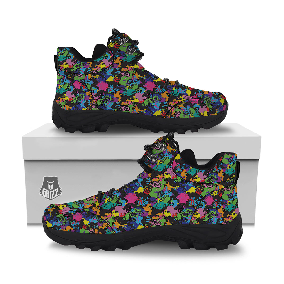 Abstract Grunge Urban Colorful Bicycle Print Pattern Hiking Shoes-grizzshop