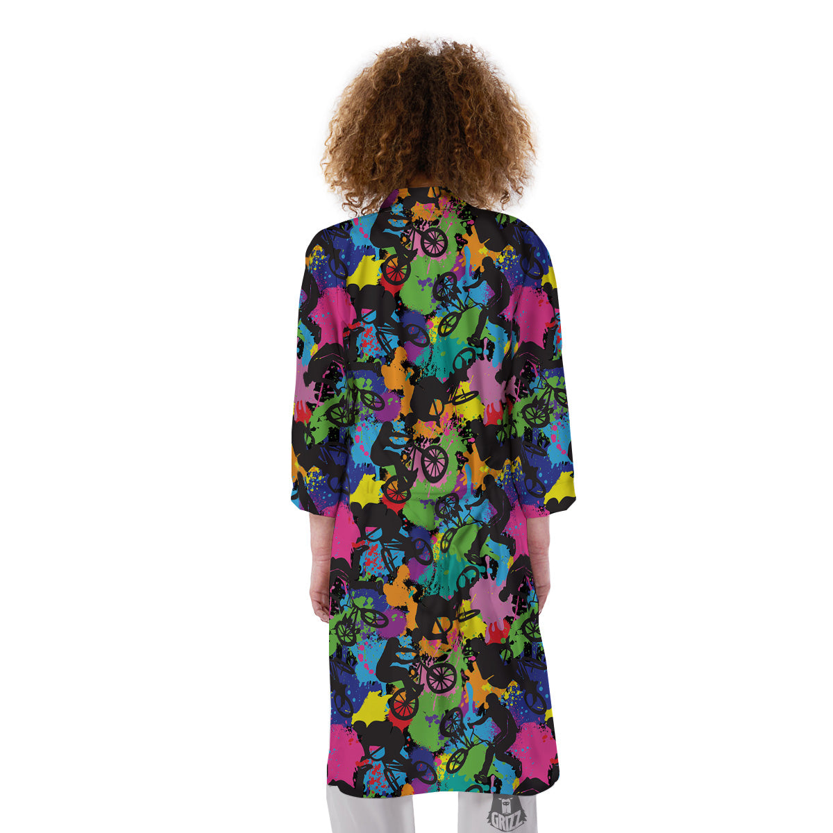 Abstract Grunge Urban Colorful Bicycle Print Pattern Kimono-grizzshop
