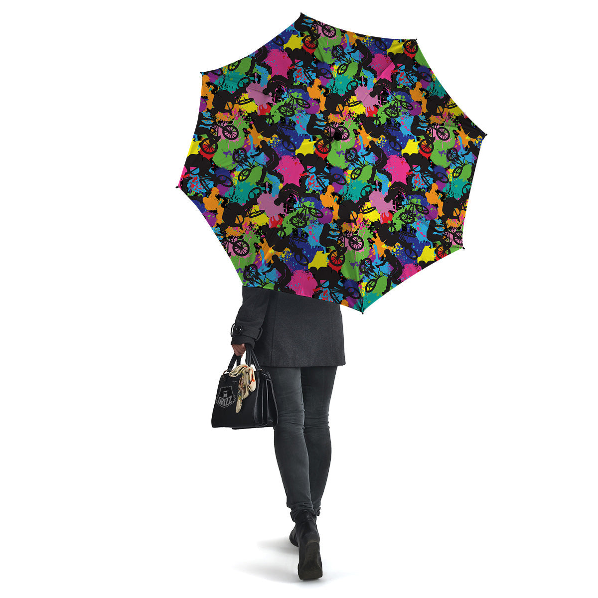 Abstract Grunge Urban Colorful Bicycle Print Pattern Umbrella-grizzshop