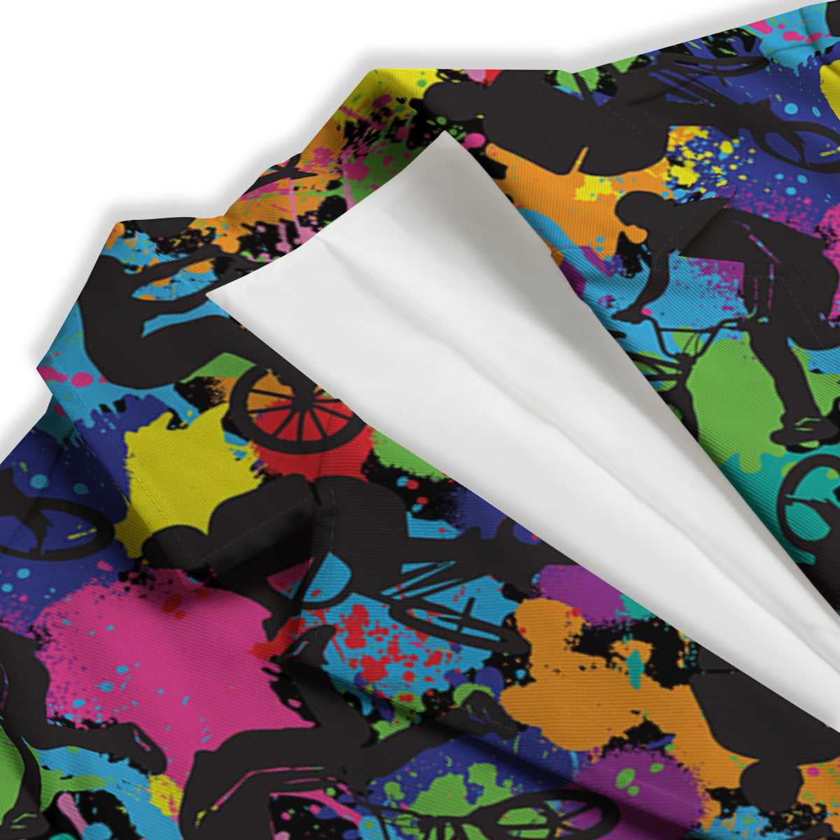 Abstract Grunge Urban Colorful Bicycle Print Pattern Women's Blazer-grizzshop