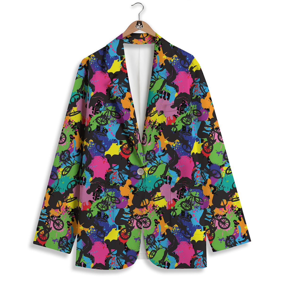 Abstract Grunge Urban Colorful Bicycle Print Pattern Women's Blazer-grizzshop