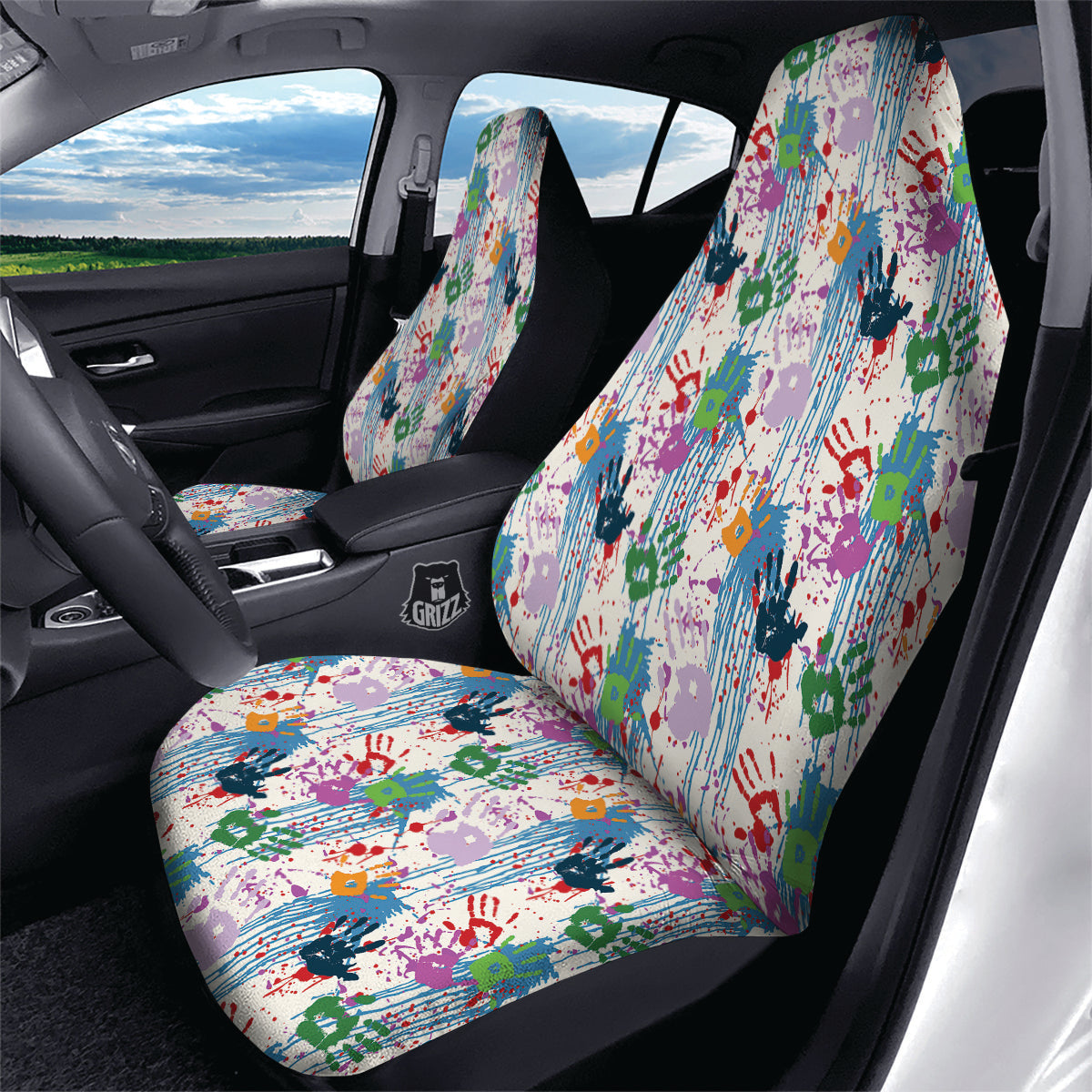 Abstract Hand Prints Colorful Print Pattern Car Seat Covers-grizzshop