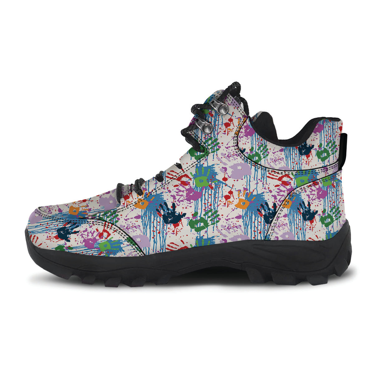 Abstract Hand Prints Colorful Print Pattern Hiking Shoes-grizzshop