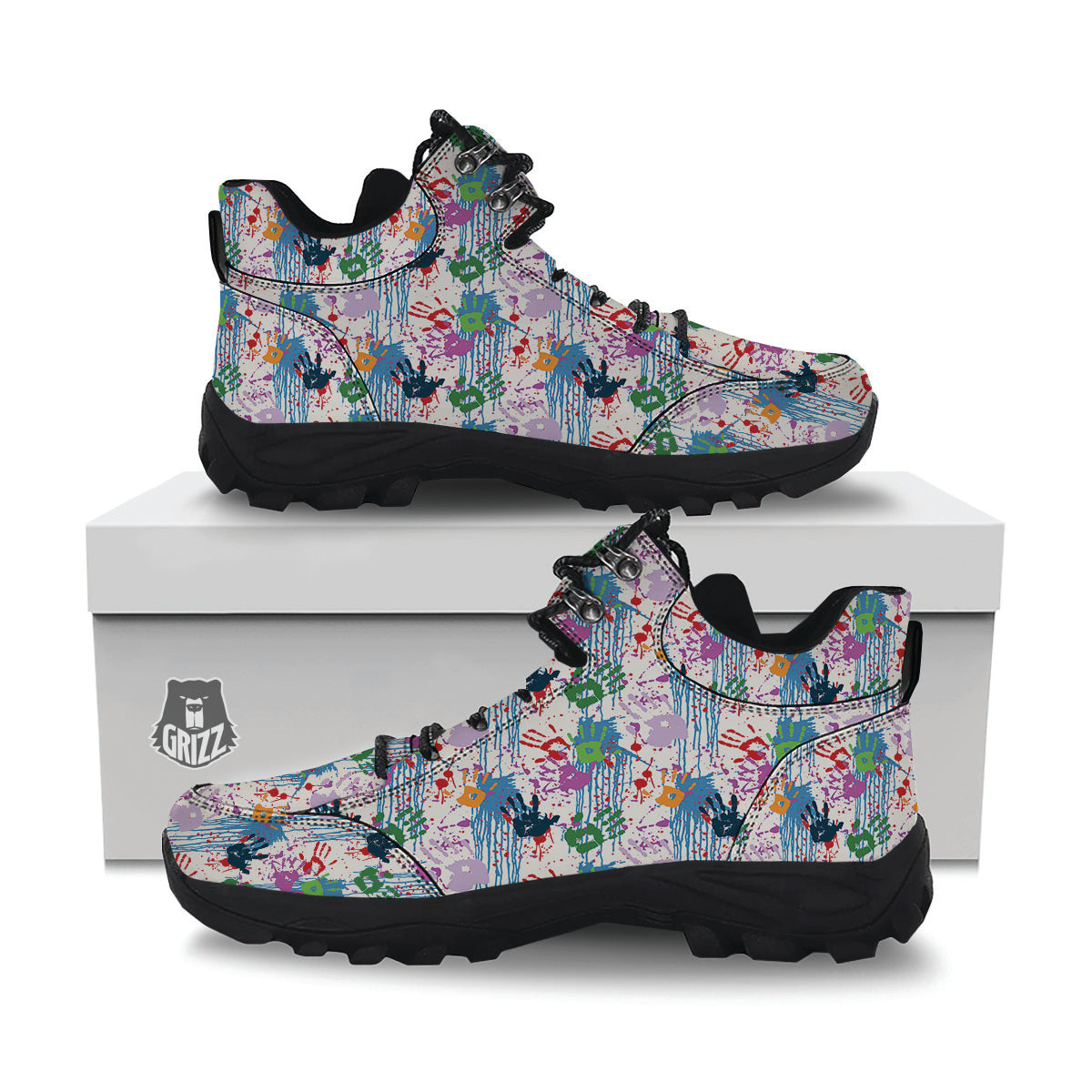 Abstract Hand Prints Colorful Print Pattern Hiking Shoes-grizzshop